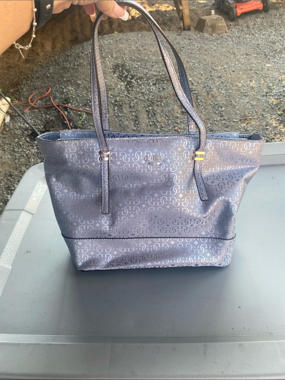 Guess Lilac Logo Print Tote with Gold-Tone Accents